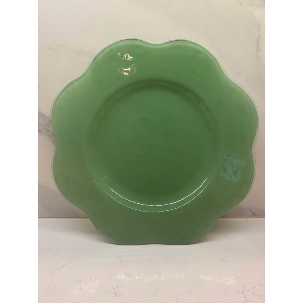 13” Green Milk Glass Flower Petal Plate
